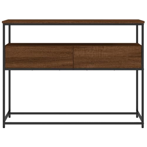 Brown Oak Narrow Console Table with 2 Drawers & Shelf M372954