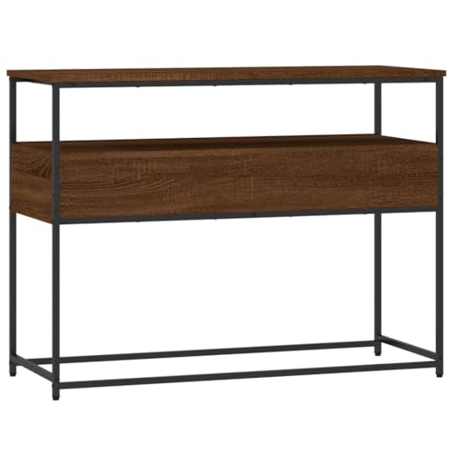 Brown Oak Narrow Console Table with 2 Drawers & Shelf M372954