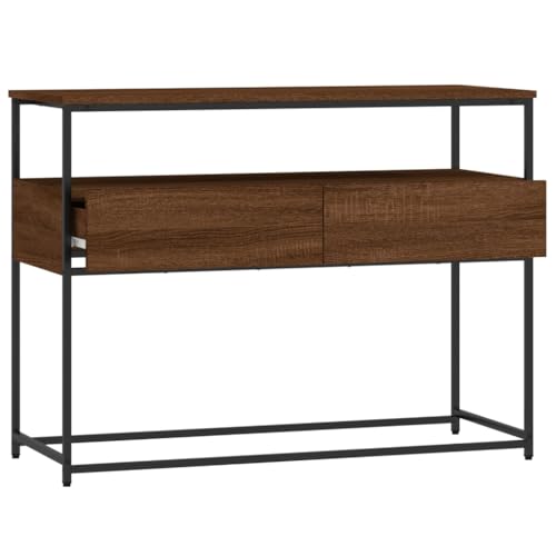 Brown Oak Narrow Console Table with 2 Drawers & Shelf M372954