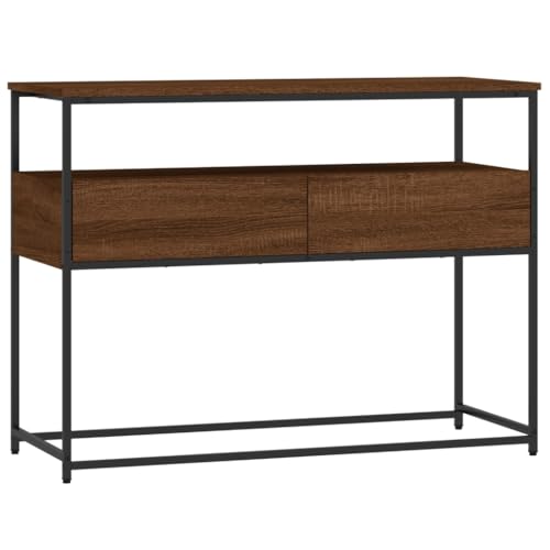 Brown Oak Narrow Console Table with 2 Drawers & Shelf M372954