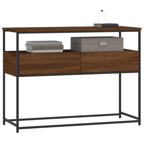 Brown Oak Narrow Console Table with 2 Drawers & Shelf M372954