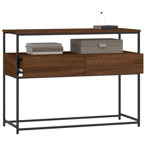 Brown Oak Narrow Console Table with 2 Drawers & Shelf M372954