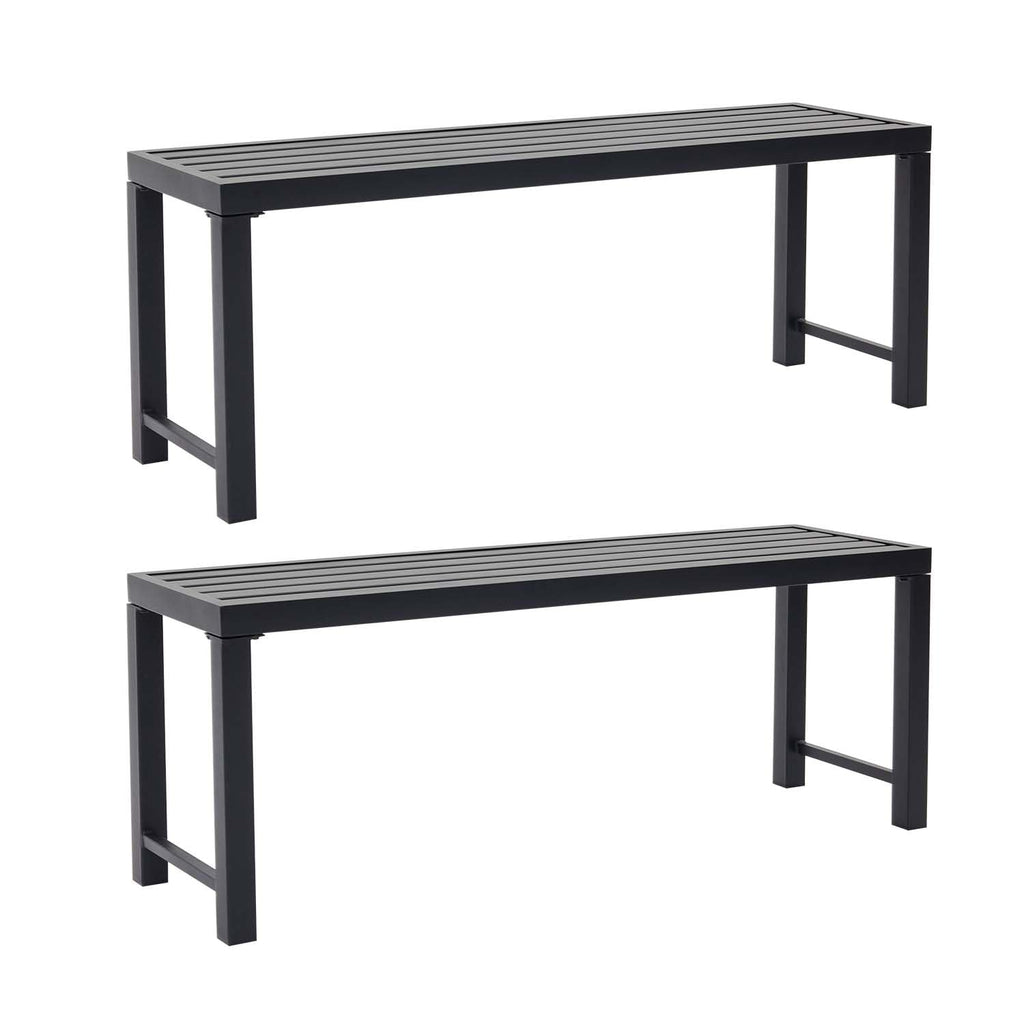 Black Set of 2 Metal Outdoor Backless Bench C8789