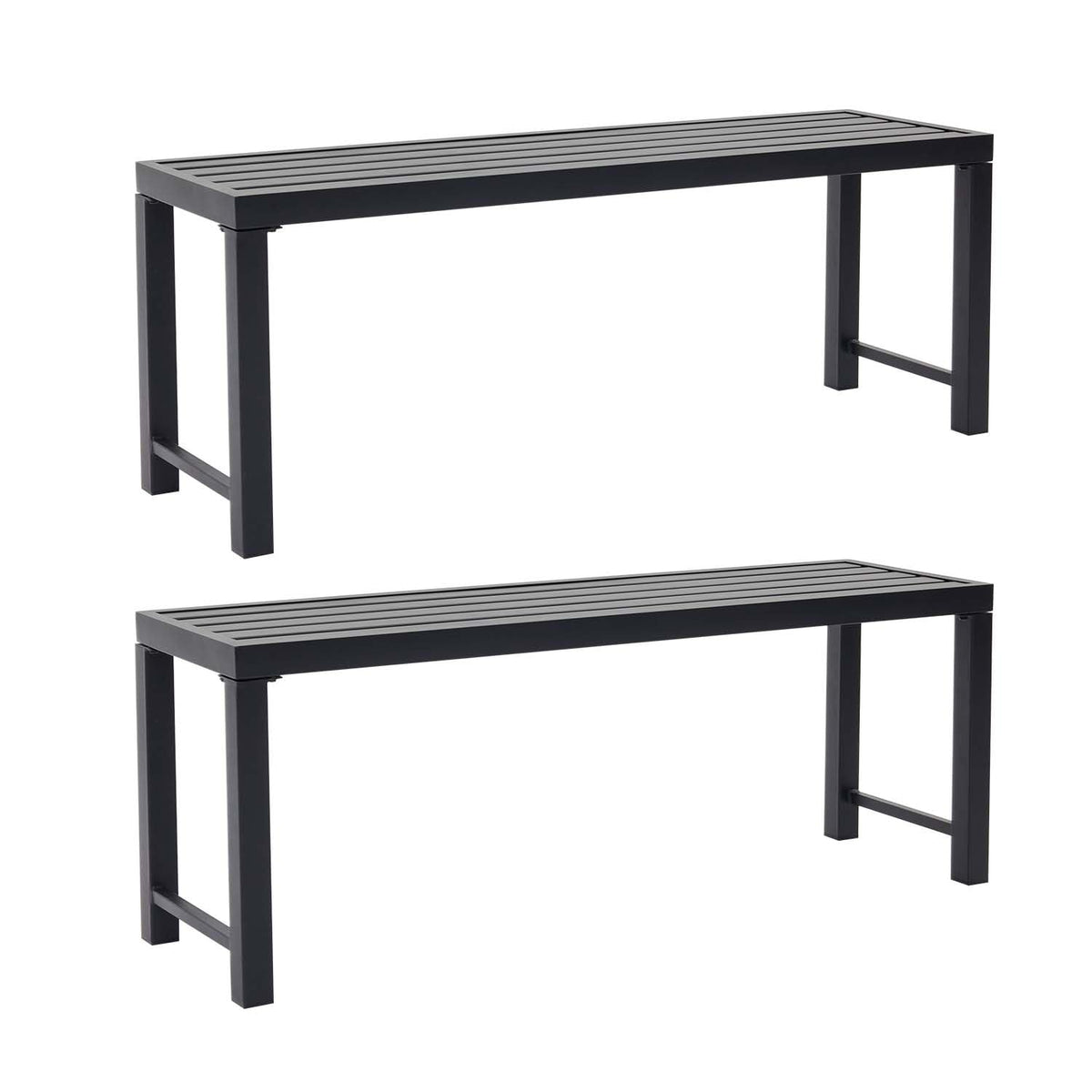 Black Set of 2 Metal Outdoor Backless Bench C8789