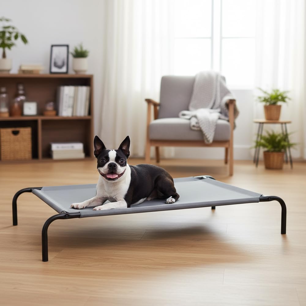 Elevated Dog Bed with Metal Frame, Grey Q156