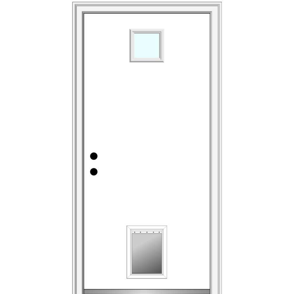 Steel Primed Right Hand In-Swing Prehung Front Door with Pet Door Clear Glass 36" x 80" D14957