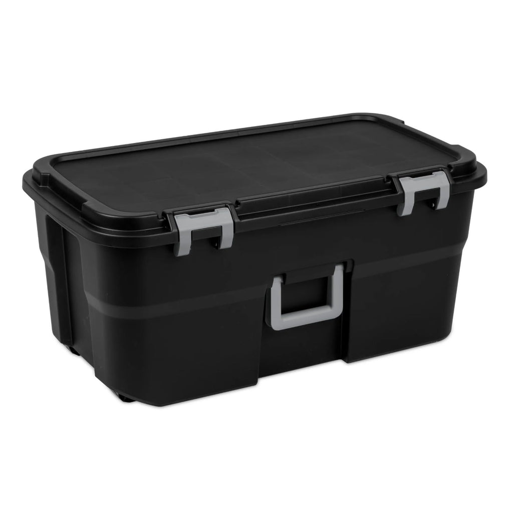 Black Lockable Wheeled Plastic Storage Footlocker D5047