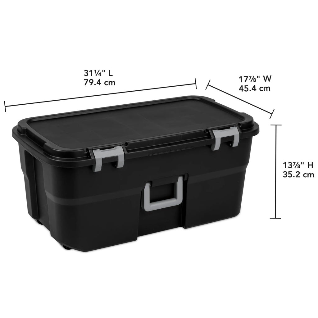Black Lockable Wheeled Plastic Storage Footlocker D5047