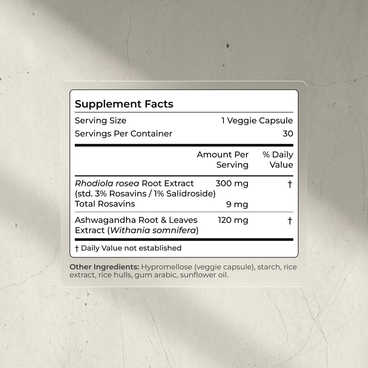 Ashwagandha & Rhodiola 120mg Adaptogen Capsules 30 Vegan Capsules D1514