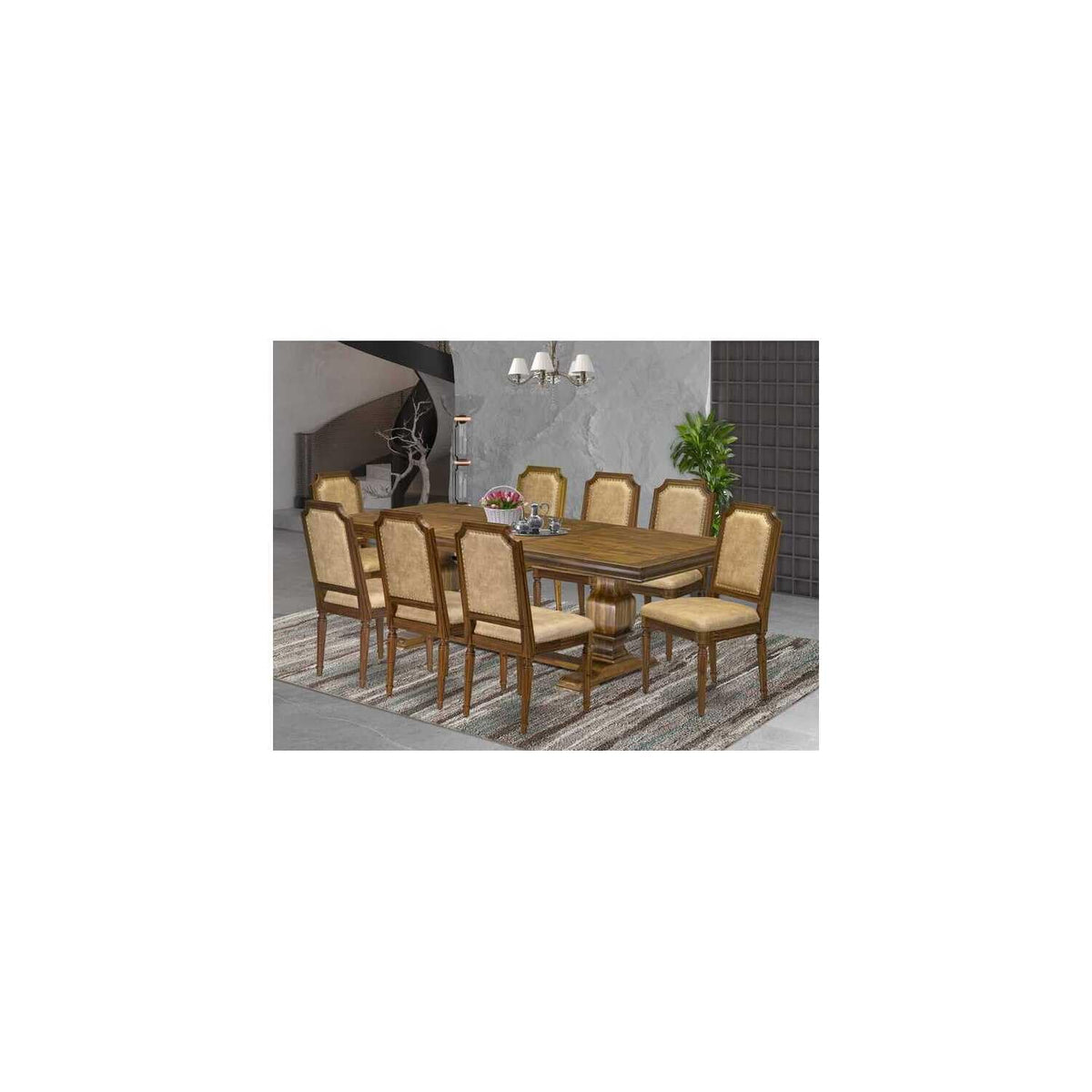 9 Piece Dining Table and 8 Dark Grey PU Leather Chairs W70947
