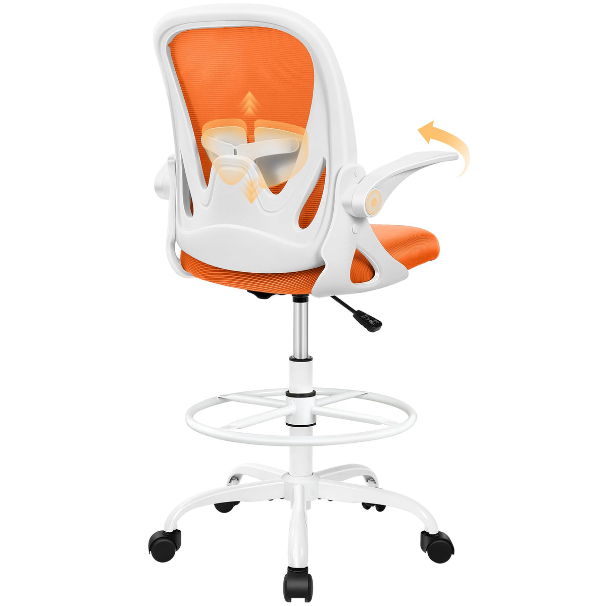Tall Ergonomic Drafting Chair with Flip-up Armrests and Footrest Ring O194