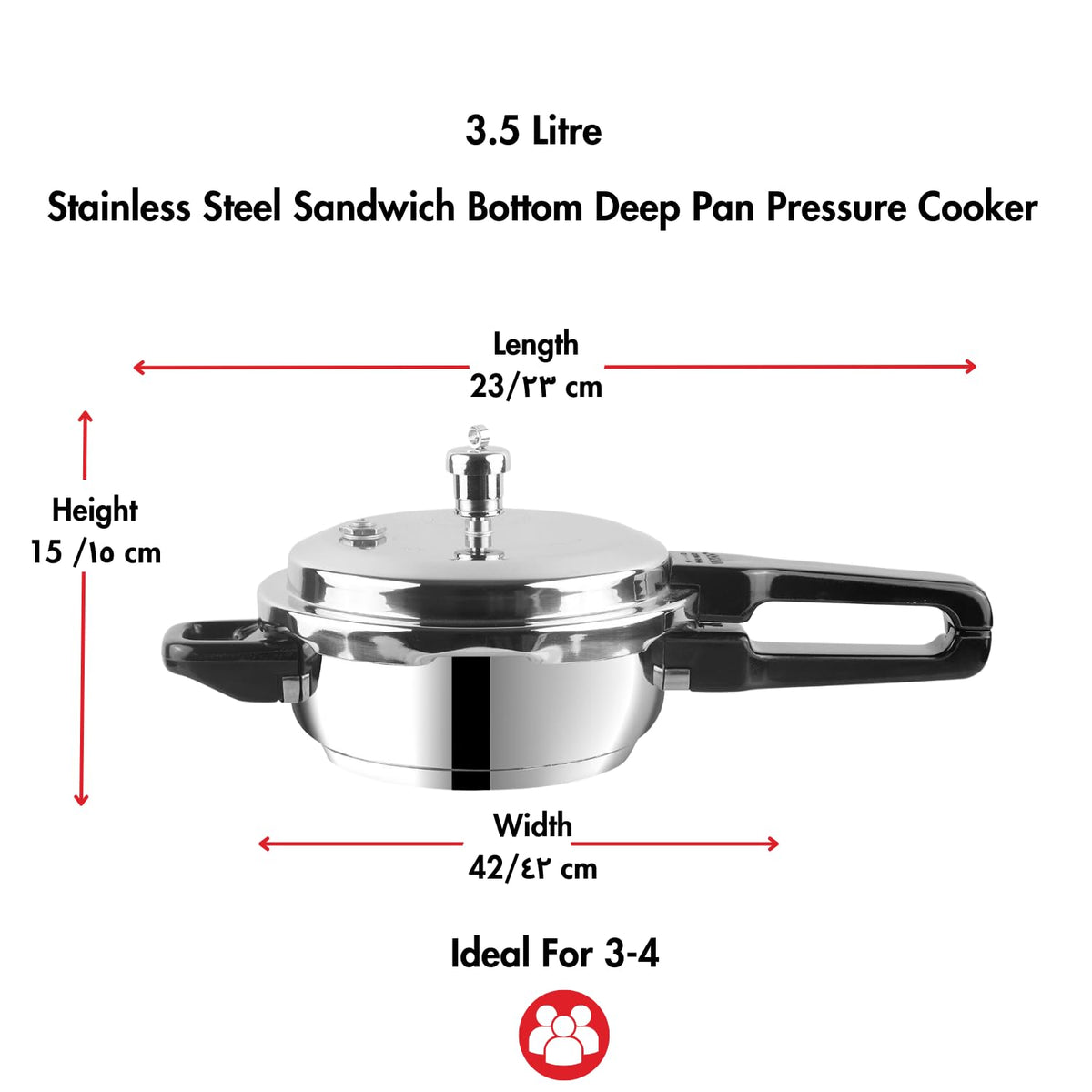 Stainless Steel 3 Litres Pressure Pan with Lid C7398
