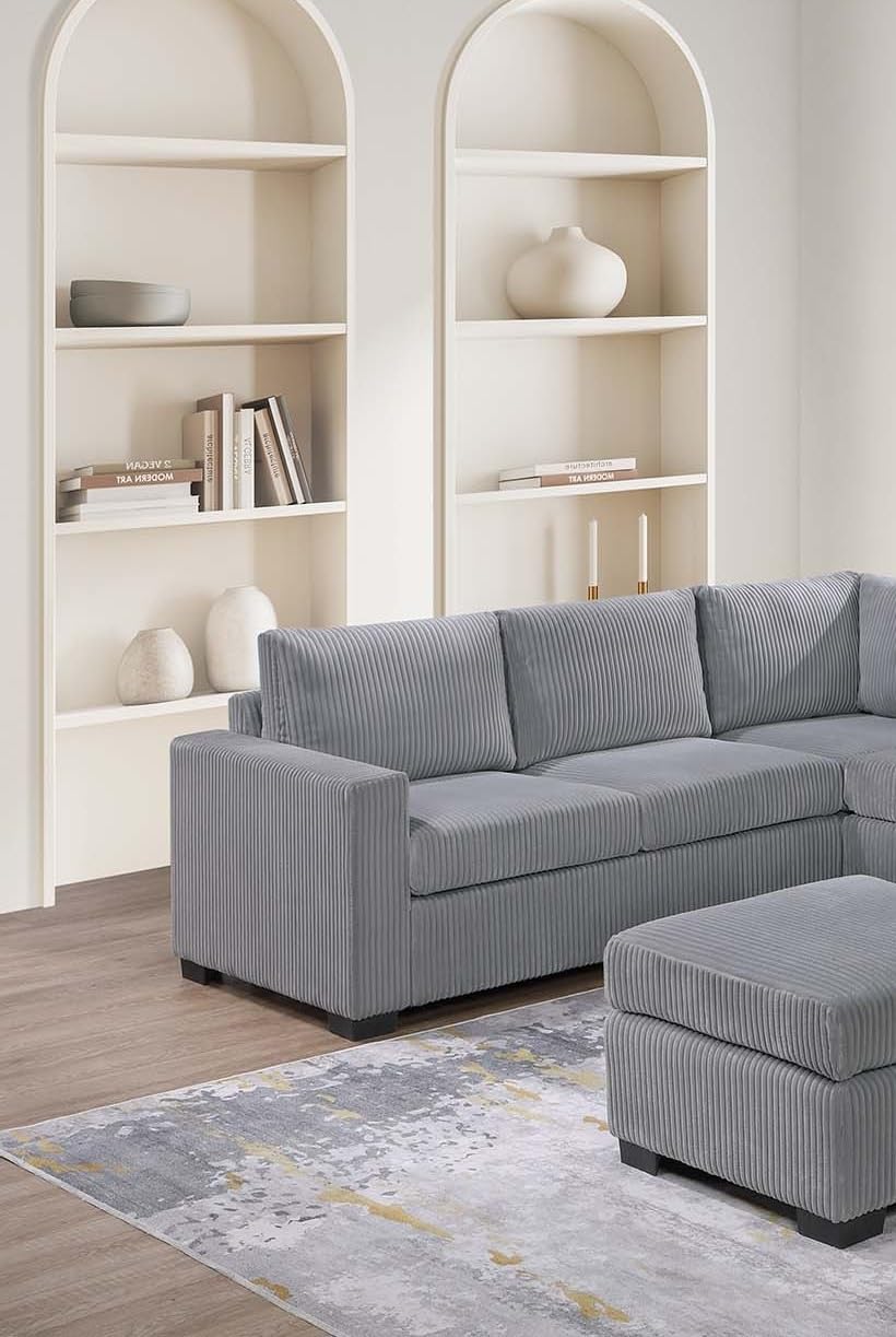 Light Gray 4pc Corduroy Sectional Sofa Set F692