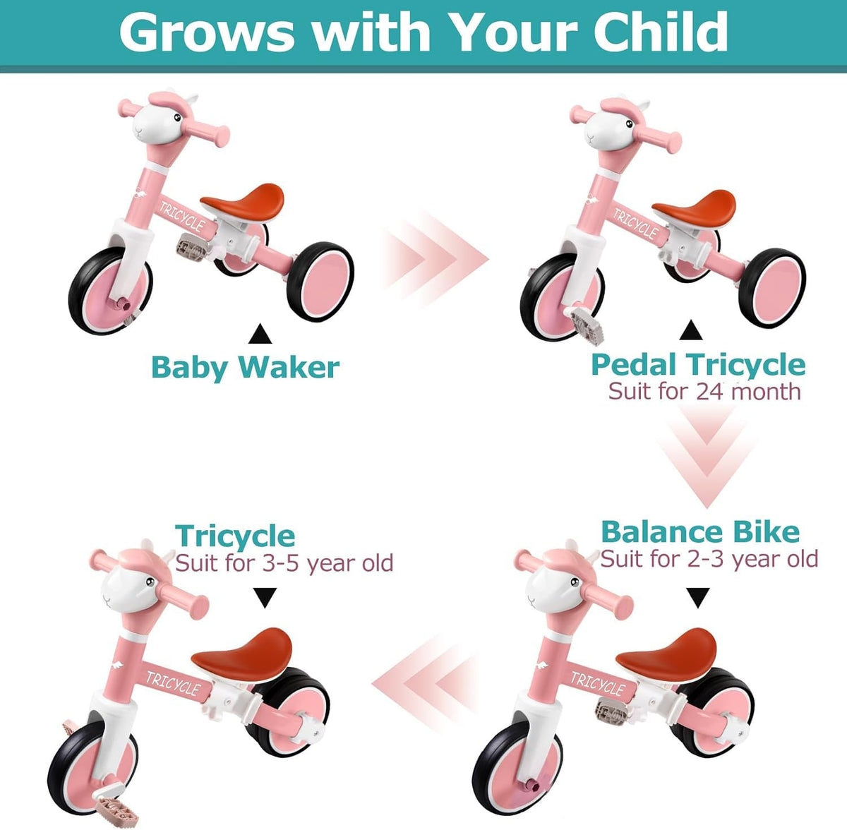 4-in-1 Kids Tricycle with Light & Music Z20567