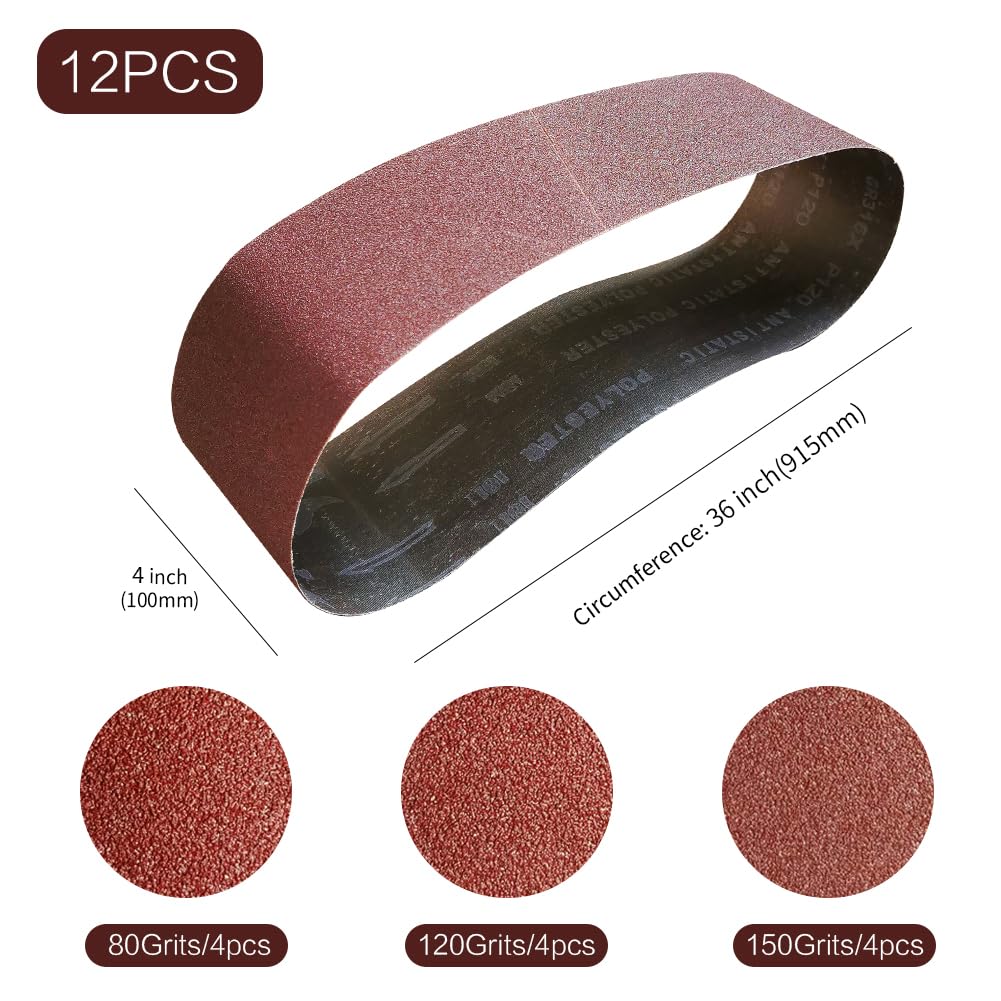 4 x 36 Inch 12 Pcs Aluminum Oxide Sanding Belt N2112