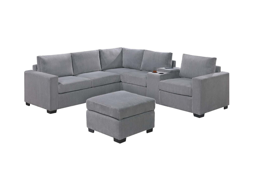 Light Gray 4pc Corduroy Sectional Sofa Set F692