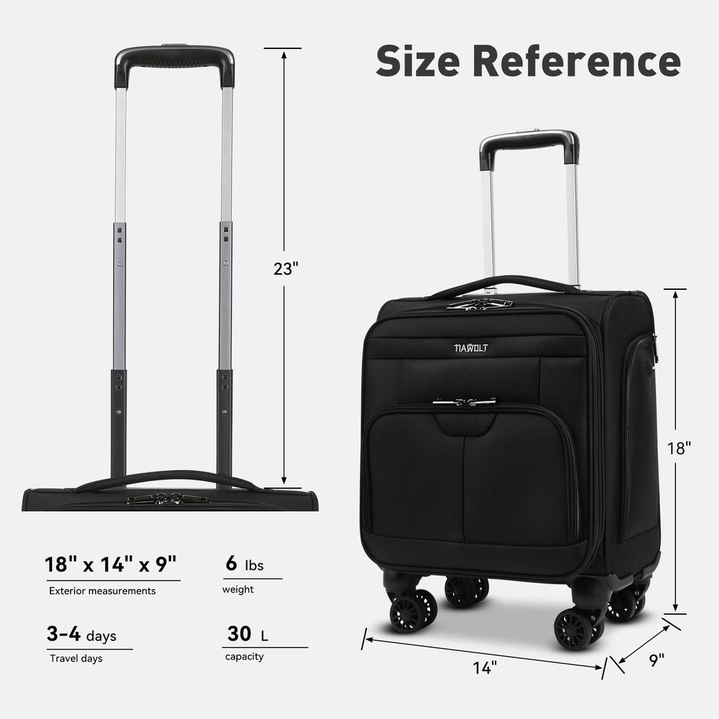 16 Inch Underseat Carry on Luggage with Wheels Black U865