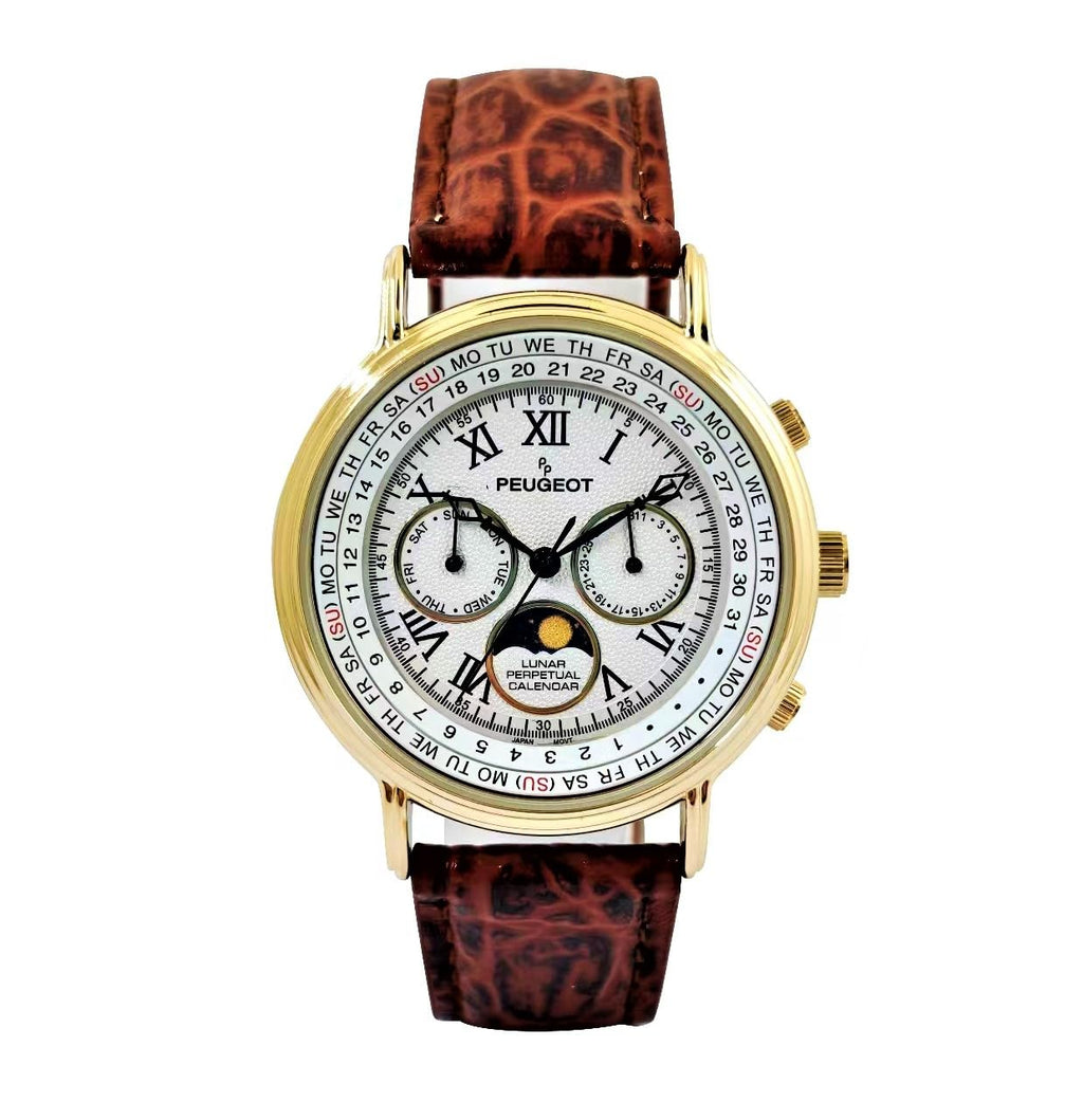 Gold Tone Leather Watch Q904452