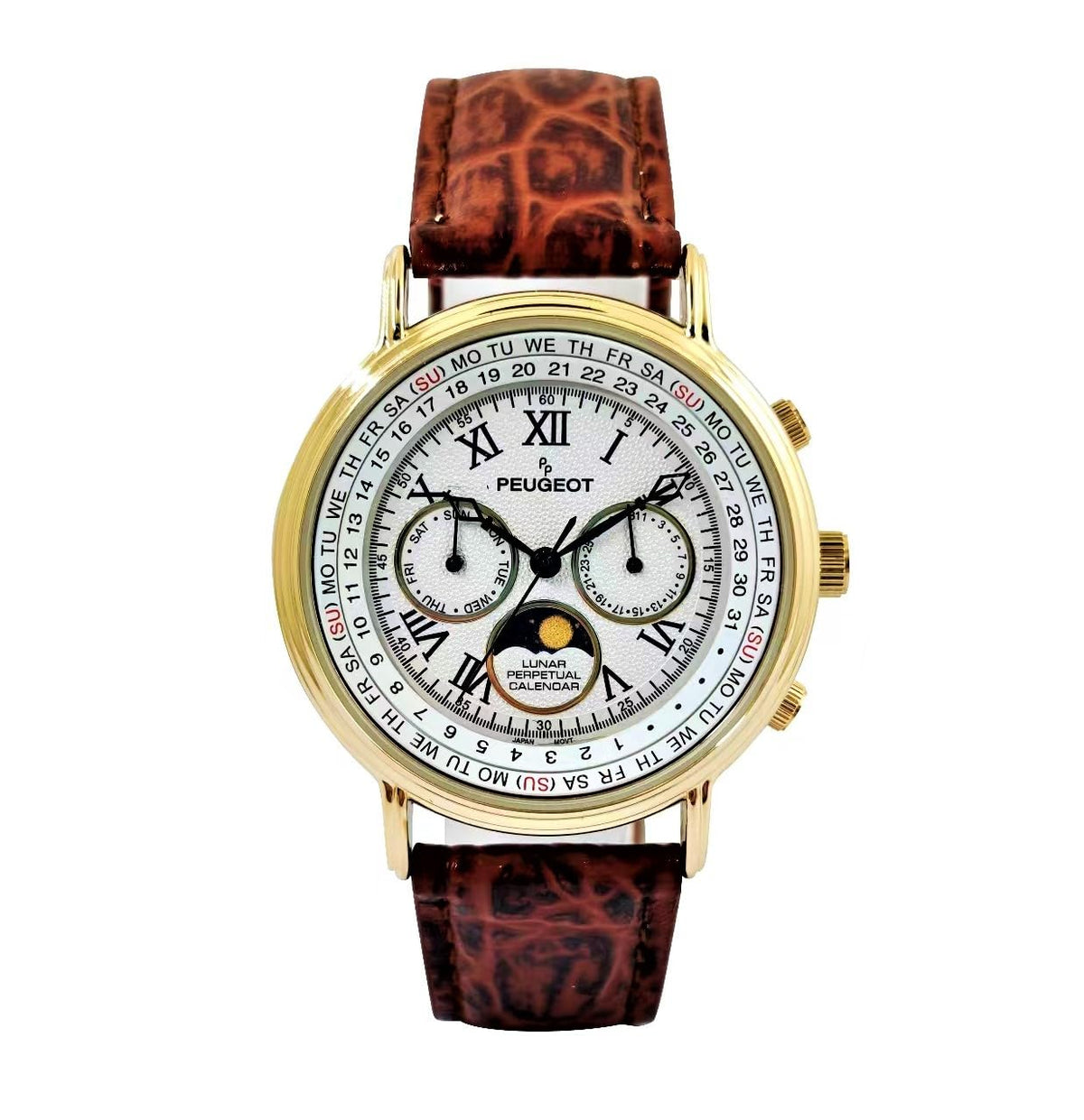Gold Tone Leather Watch Q904452
