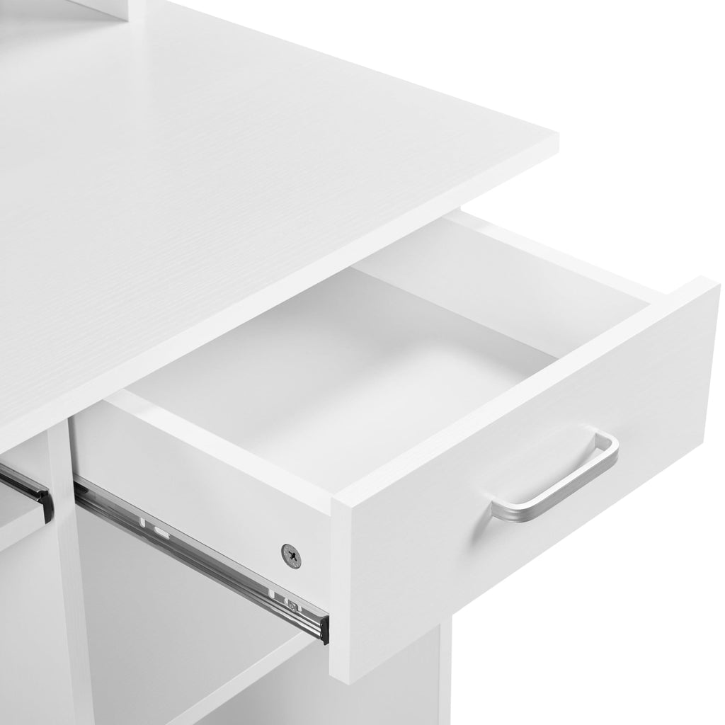 White Computer Desk with Keyboard Tray, Drawers, and Shelves W17426