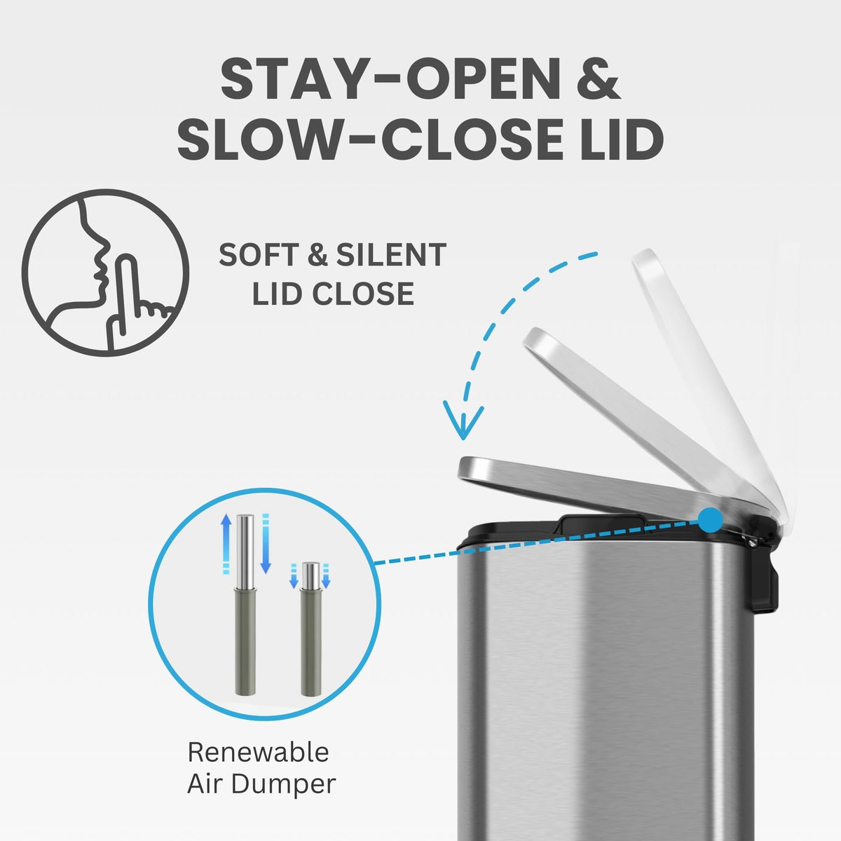 13.2 Gallon Stainless Steel Step Trash Can with Lid Q154