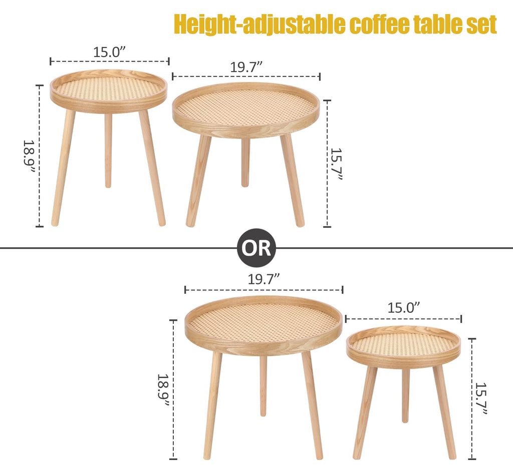 Round Coffee Table Set of 2 Natural Rattan O746853