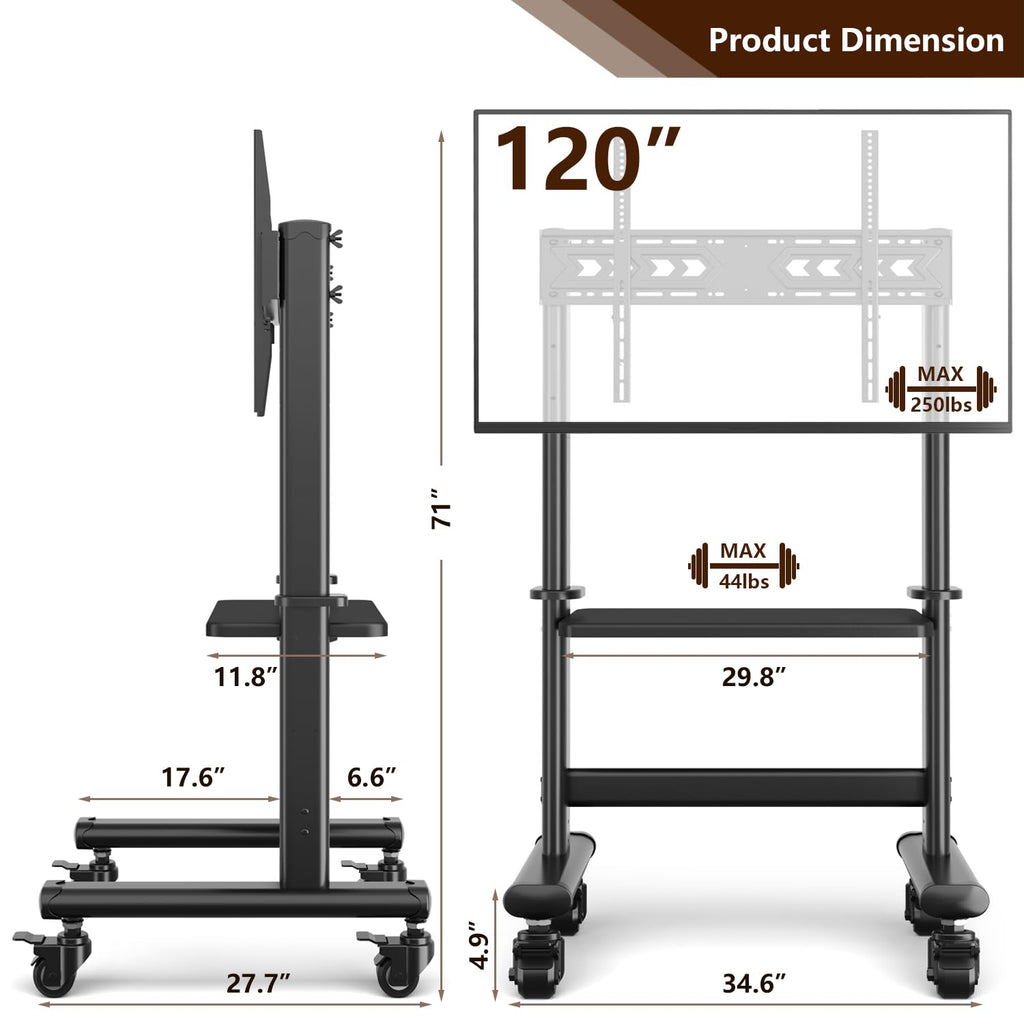 Mobile TV Cart Rolling TV Stand with Wheels for 55-120" TVs H73339