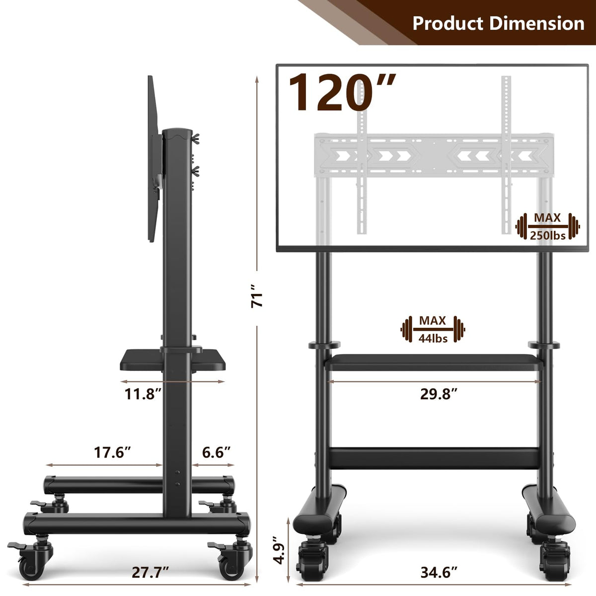 Mobile TV Cart Rolling TV Stand with Wheels for 55-120" TVs H73339