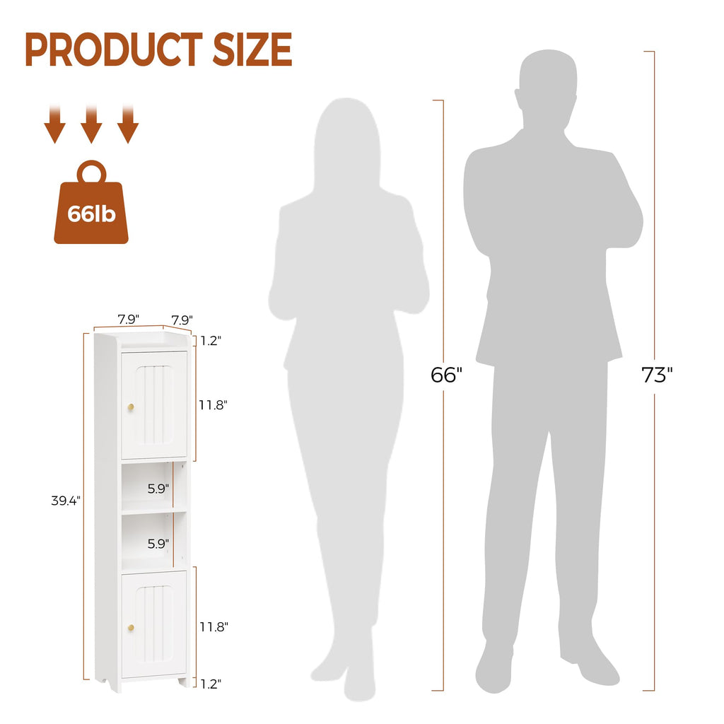 Slim Bathroom Storage Cabinet with 2 Doors and Adjustable Shelf Y78083