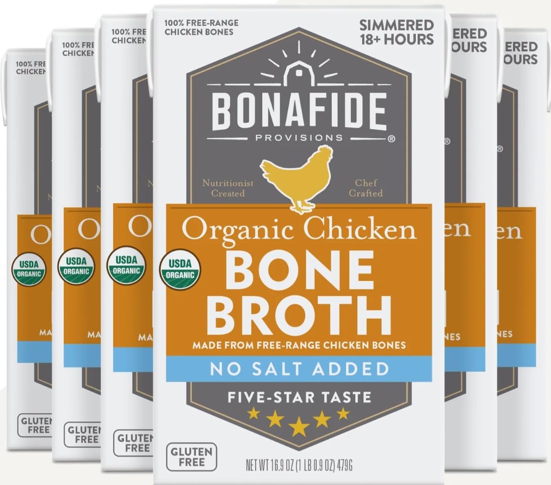 Organic Chicken Bone Broth No Salt Added 16.9oz 6 Pack B32923