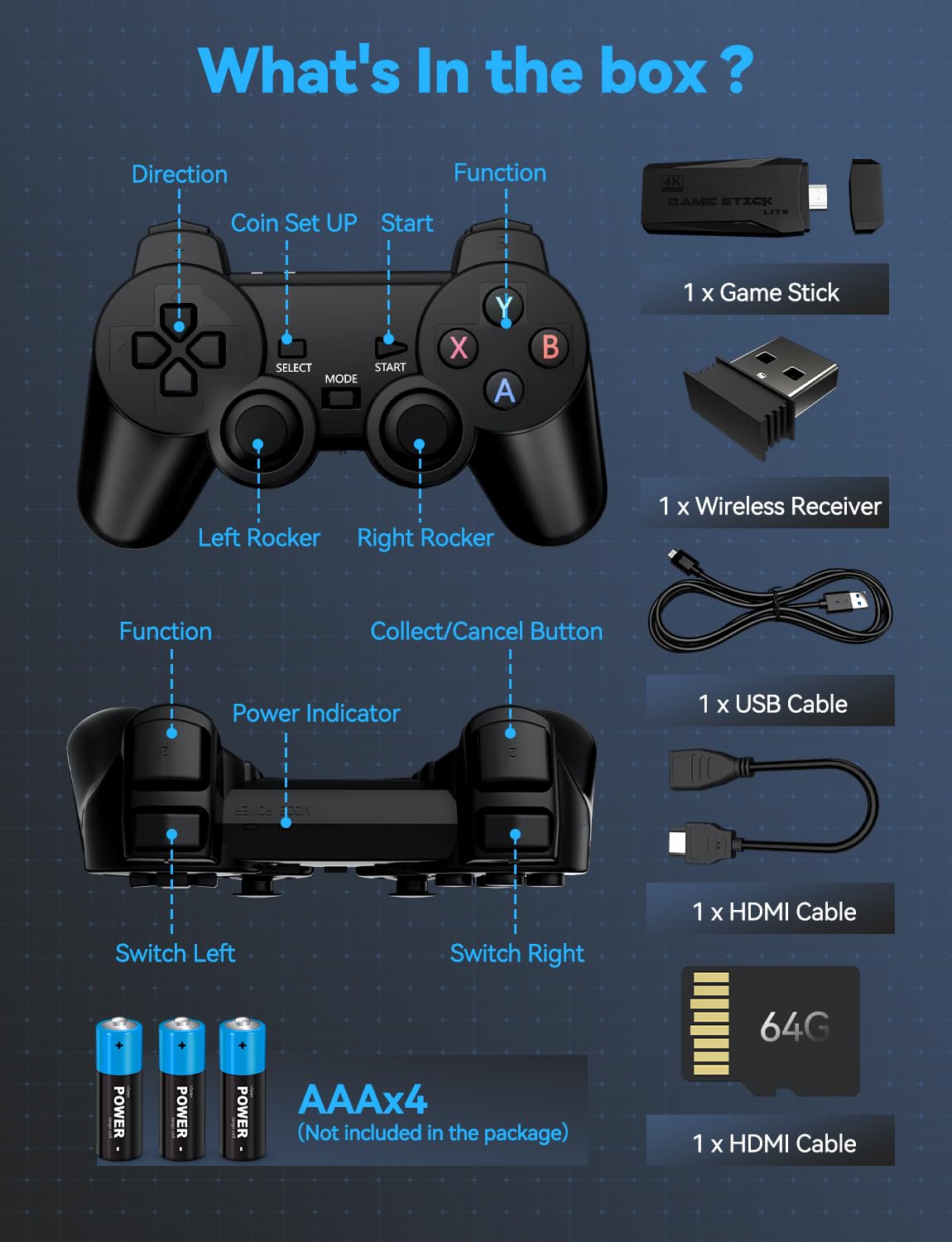 4K HDMI-Compatible Retro Gaming Console with 2.4G Wireless Controllers Q691