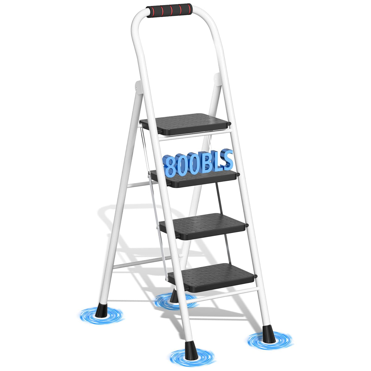 4 Step Ladder Folding Step Stool with Handrail 800lb White G3330