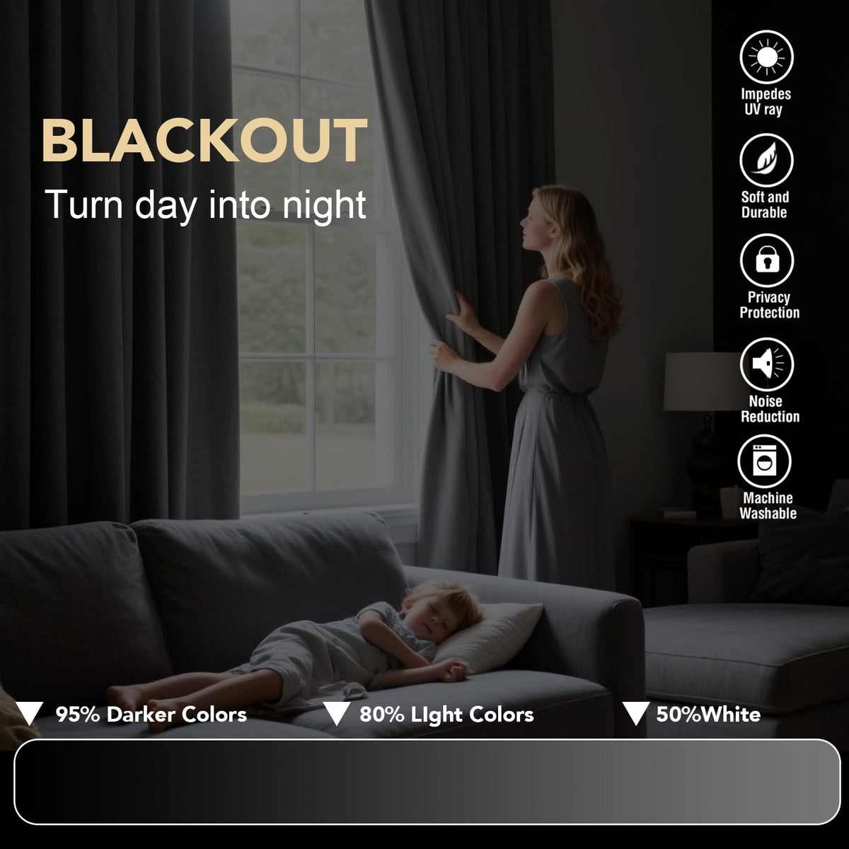 Polyester Room Darkening Blackout Curtain 100 x 84 Inches K908