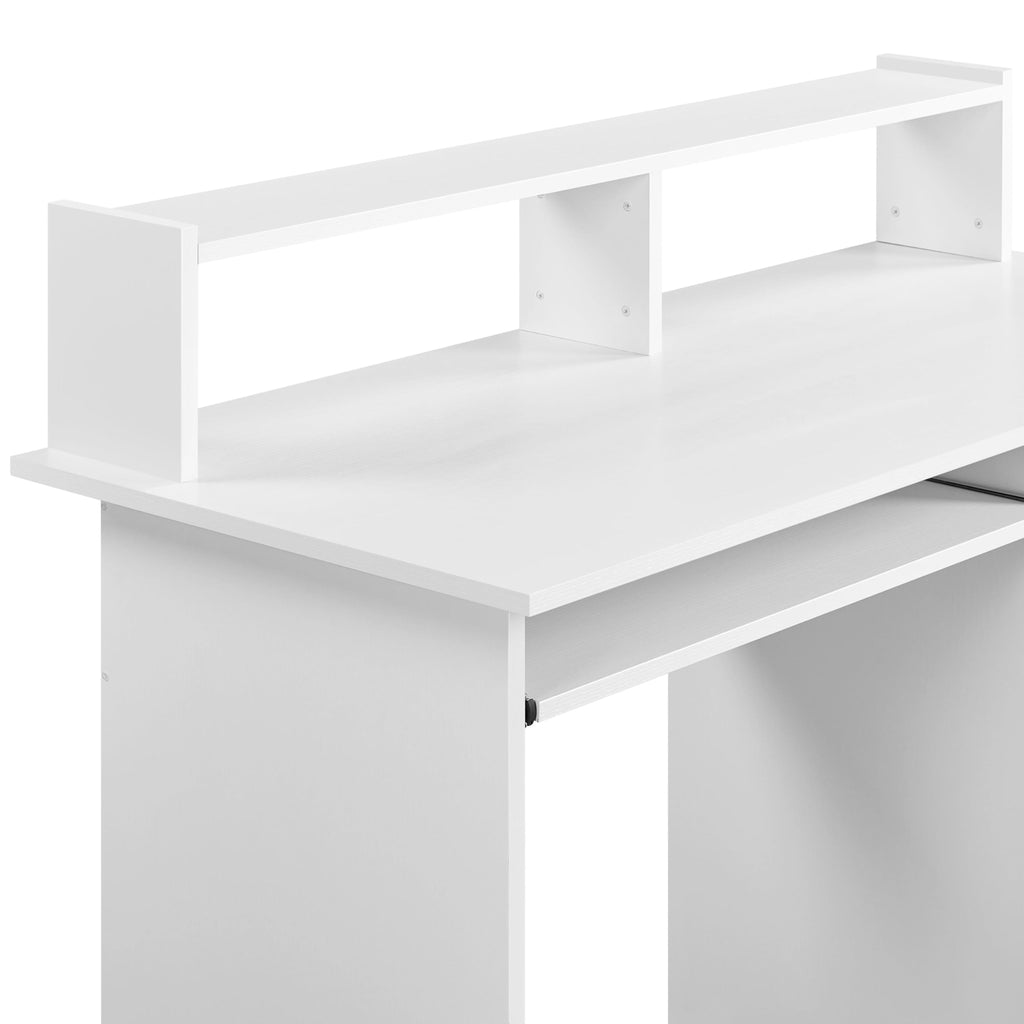 White Computer Desk with Keyboard Tray, Drawers, and Shelves W17426