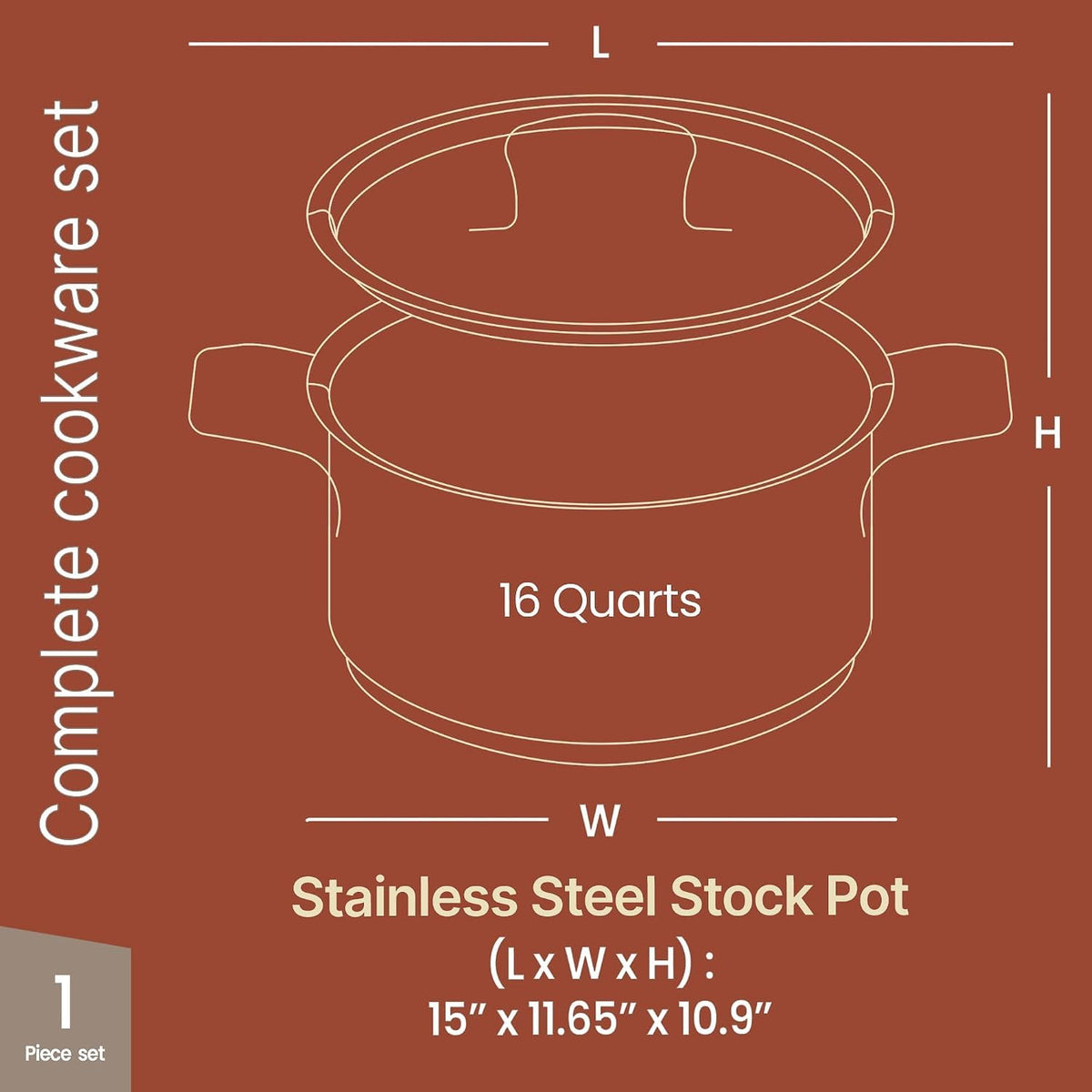 16 Quart Stainless Steel Stockpot with Lid S95696