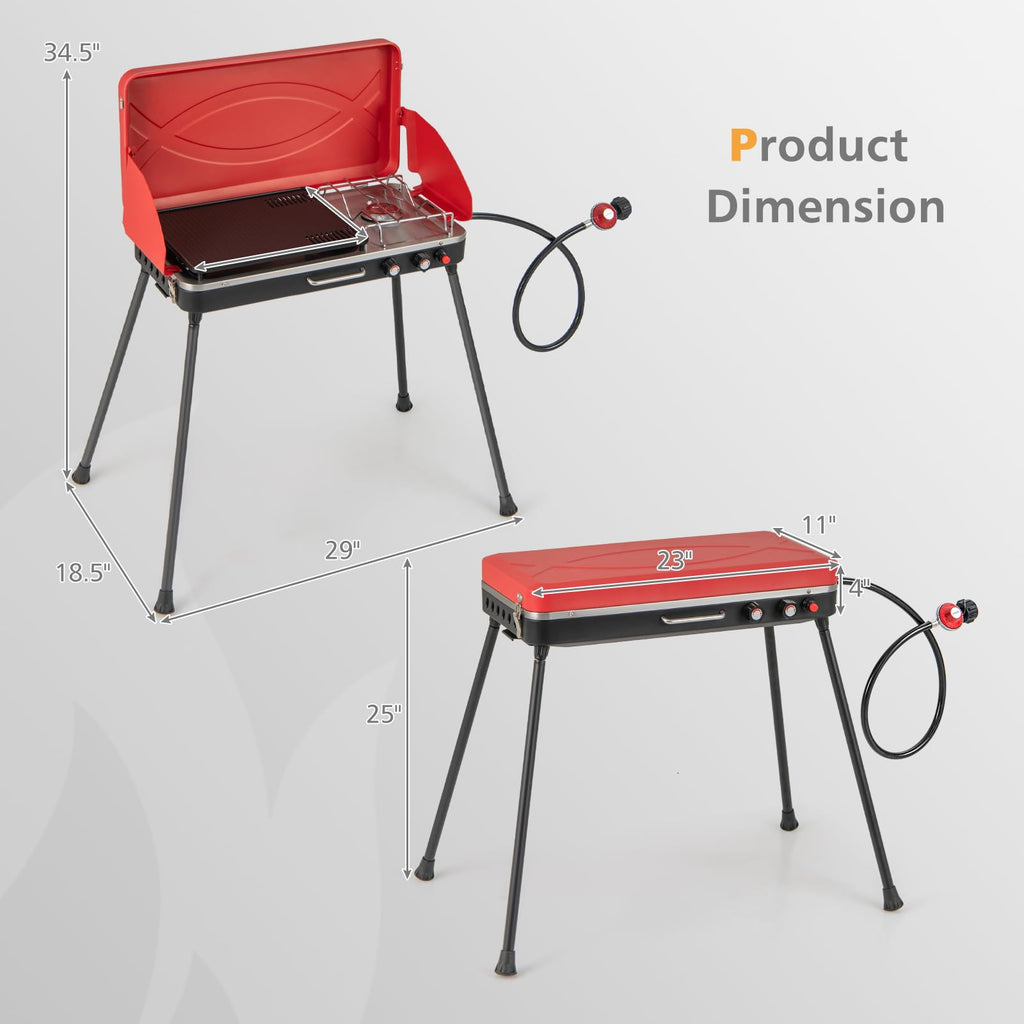 2-Burner Portable Gas Camping Stove with Detachable Legs R663