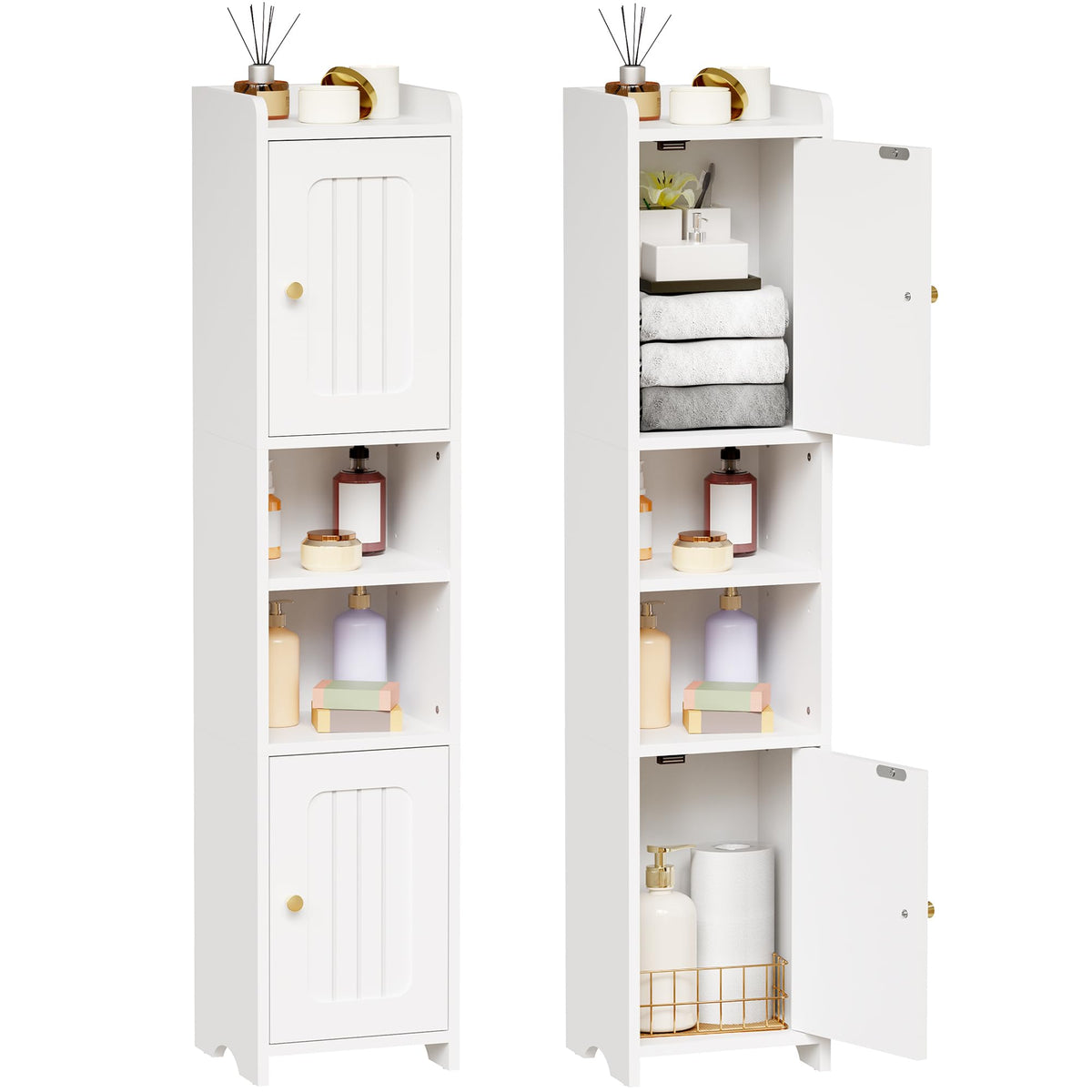 Slim Bathroom Storage Cabinet with 2 Doors and Adjustable Shelf Y78083