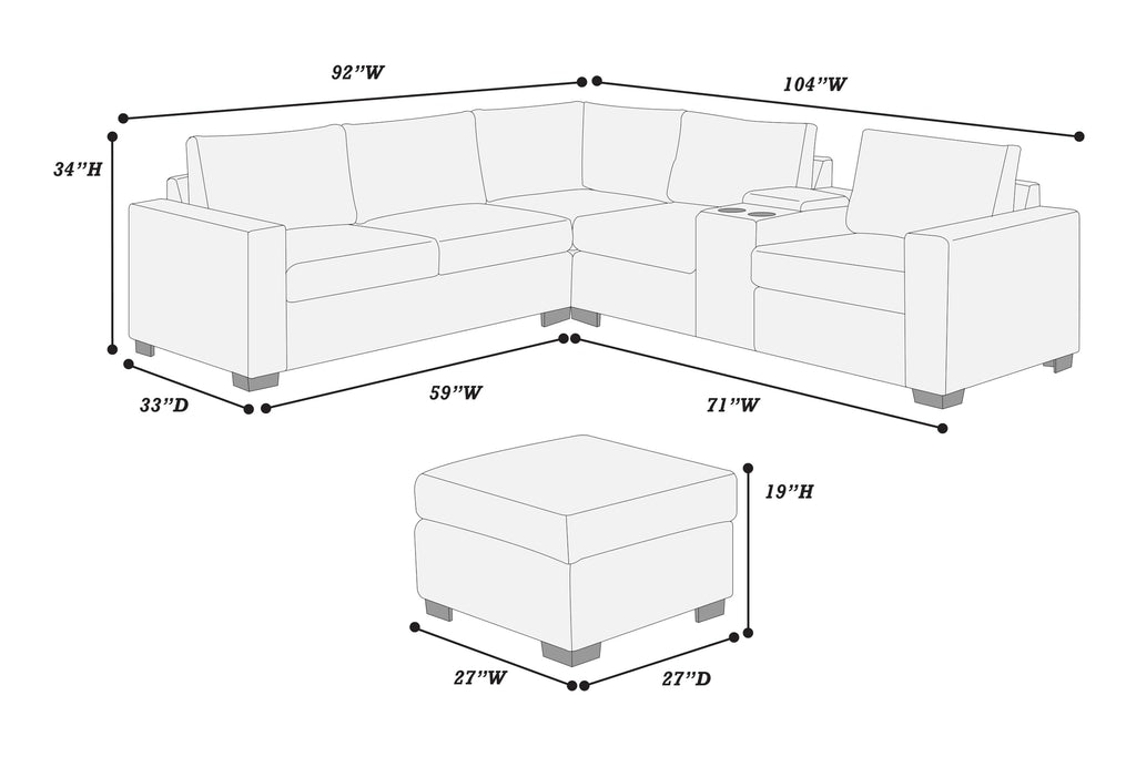 Light Gray 4pc Corduroy Sectional Sofa Set F692