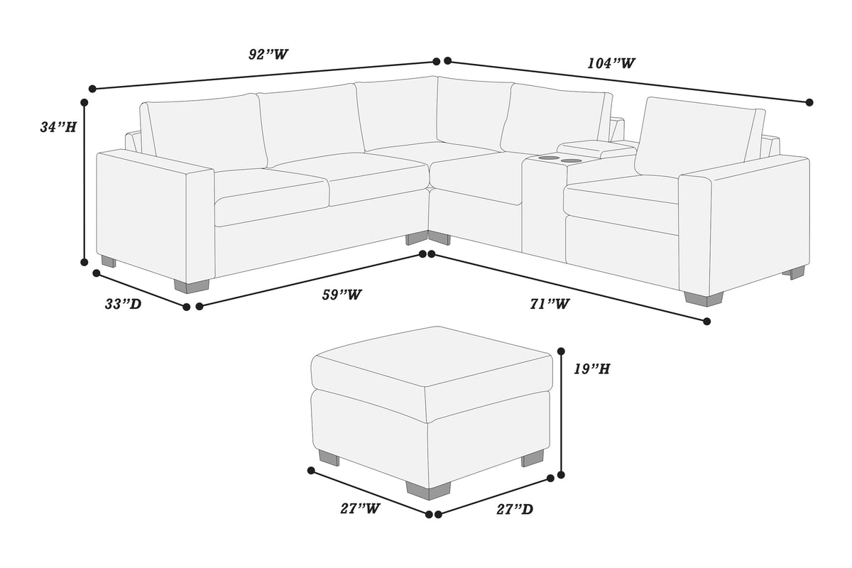 Light Gray 4pc Corduroy Sectional Sofa Set F692