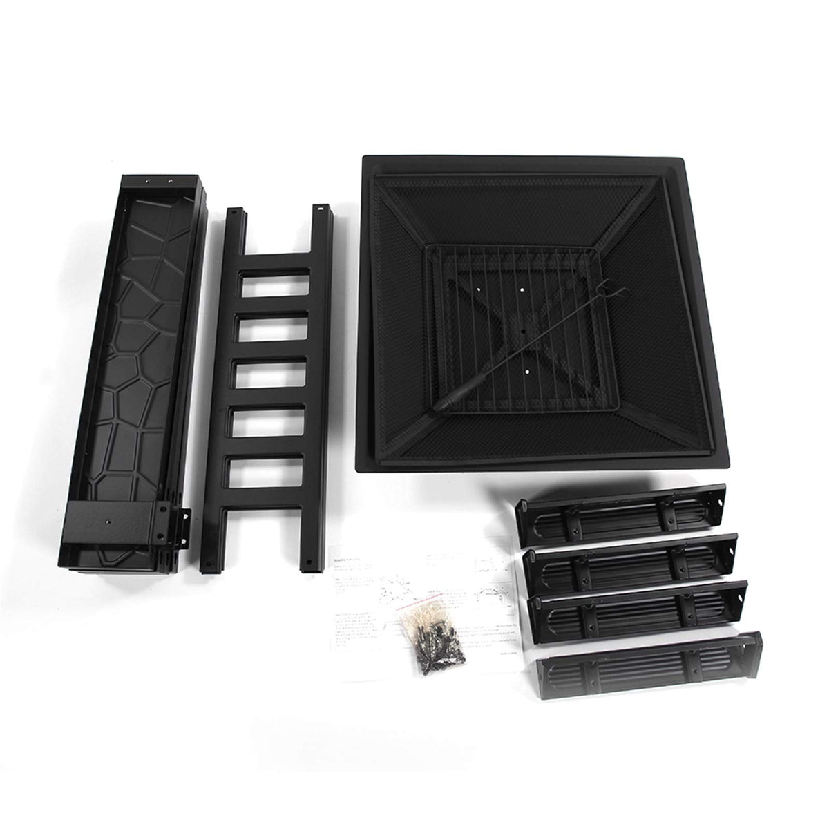 Black 32" Wood Burning Fire Pit Table with Grate, Poker and Spark Screen Cover X125413