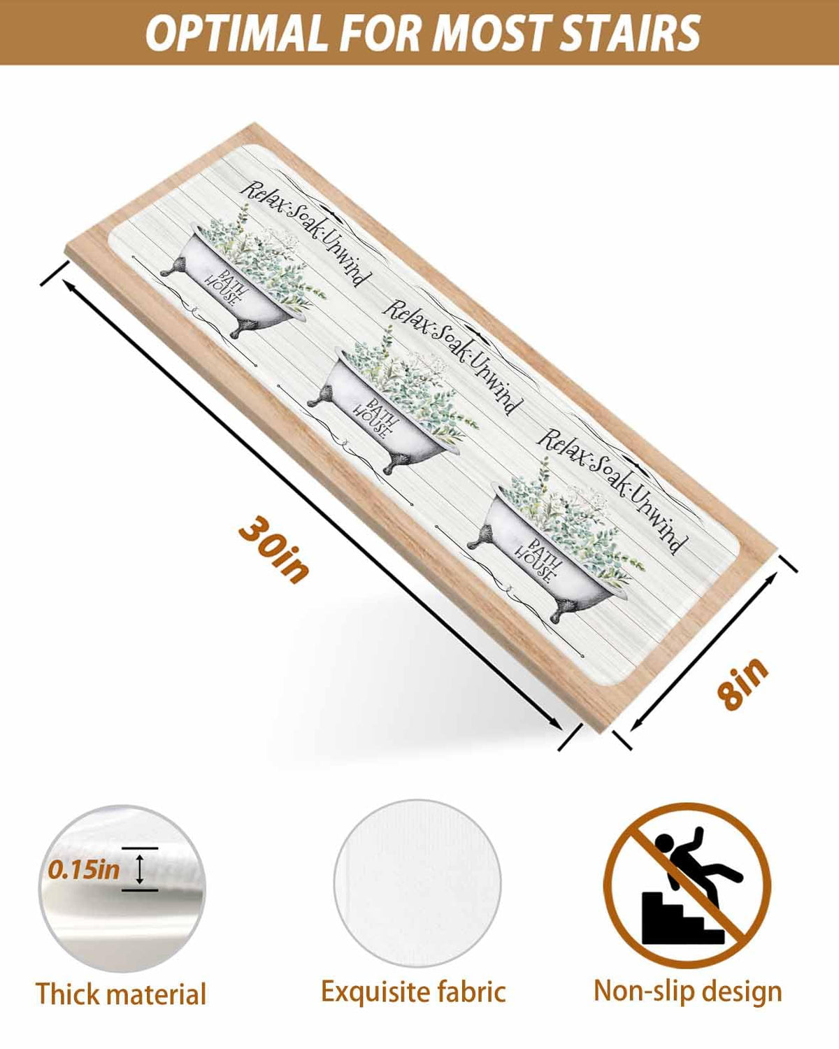 Eucalyptus Leaves 15 Pack Non Slip Stair Treads 8x30 inch C99392
