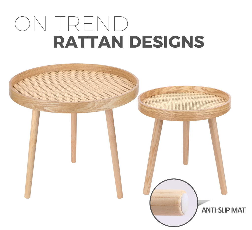 Round Coffee Table Set of 2 Natural Rattan O746853