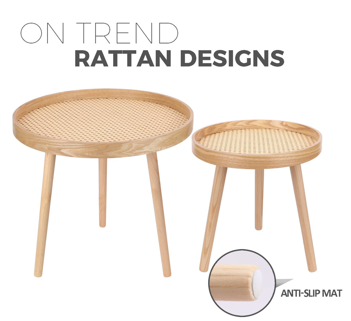 Round Coffee Table Set of 2 Natural Rattan O746853
