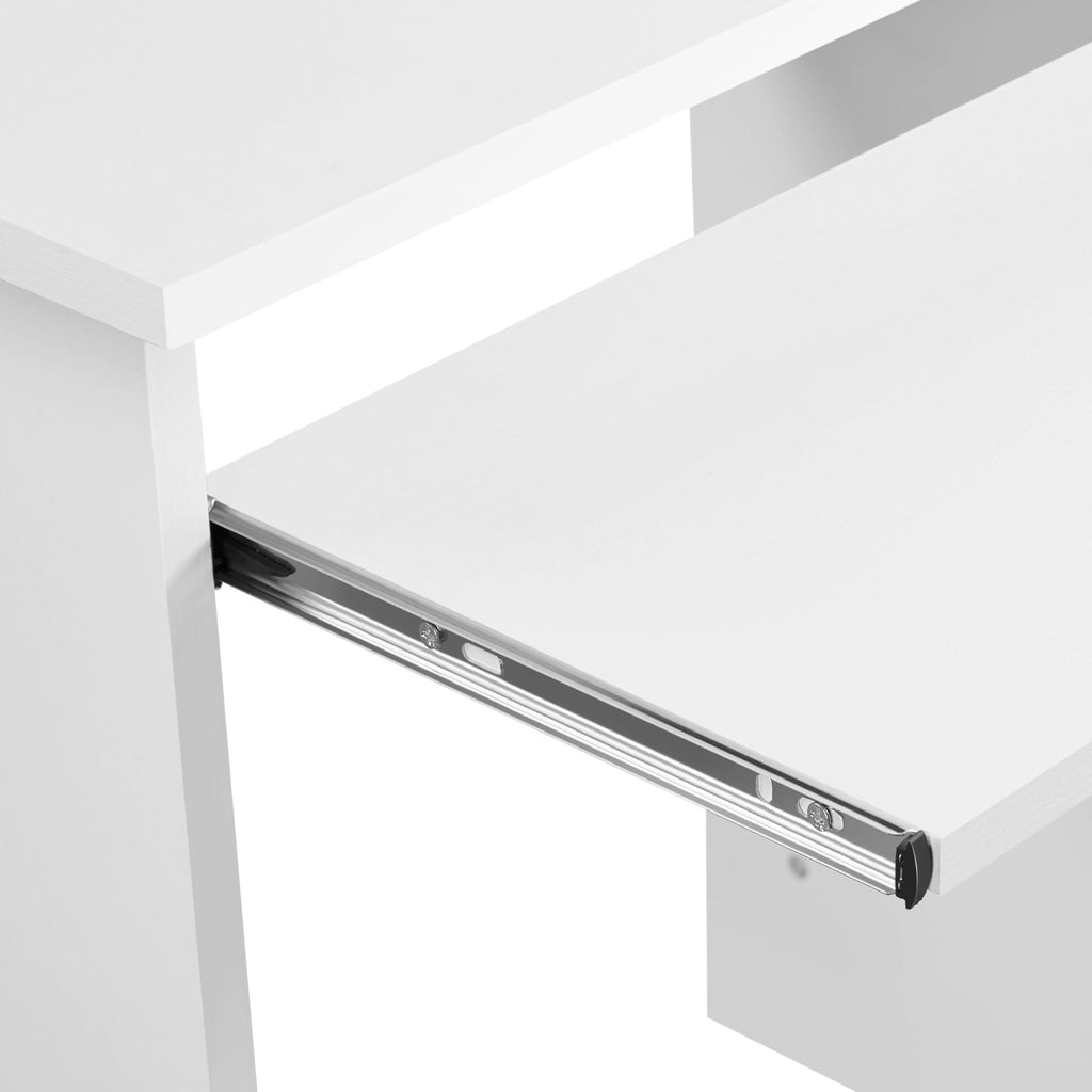 White Computer Desk with Keyboard Tray, Drawers, and Shelves W17426