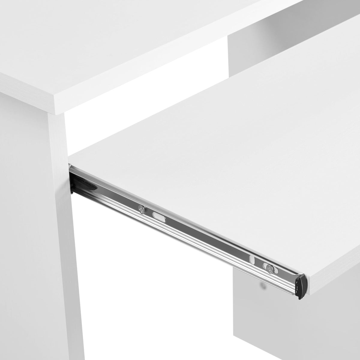 White Computer Desk with Keyboard Tray, Drawers, and Shelves W17426