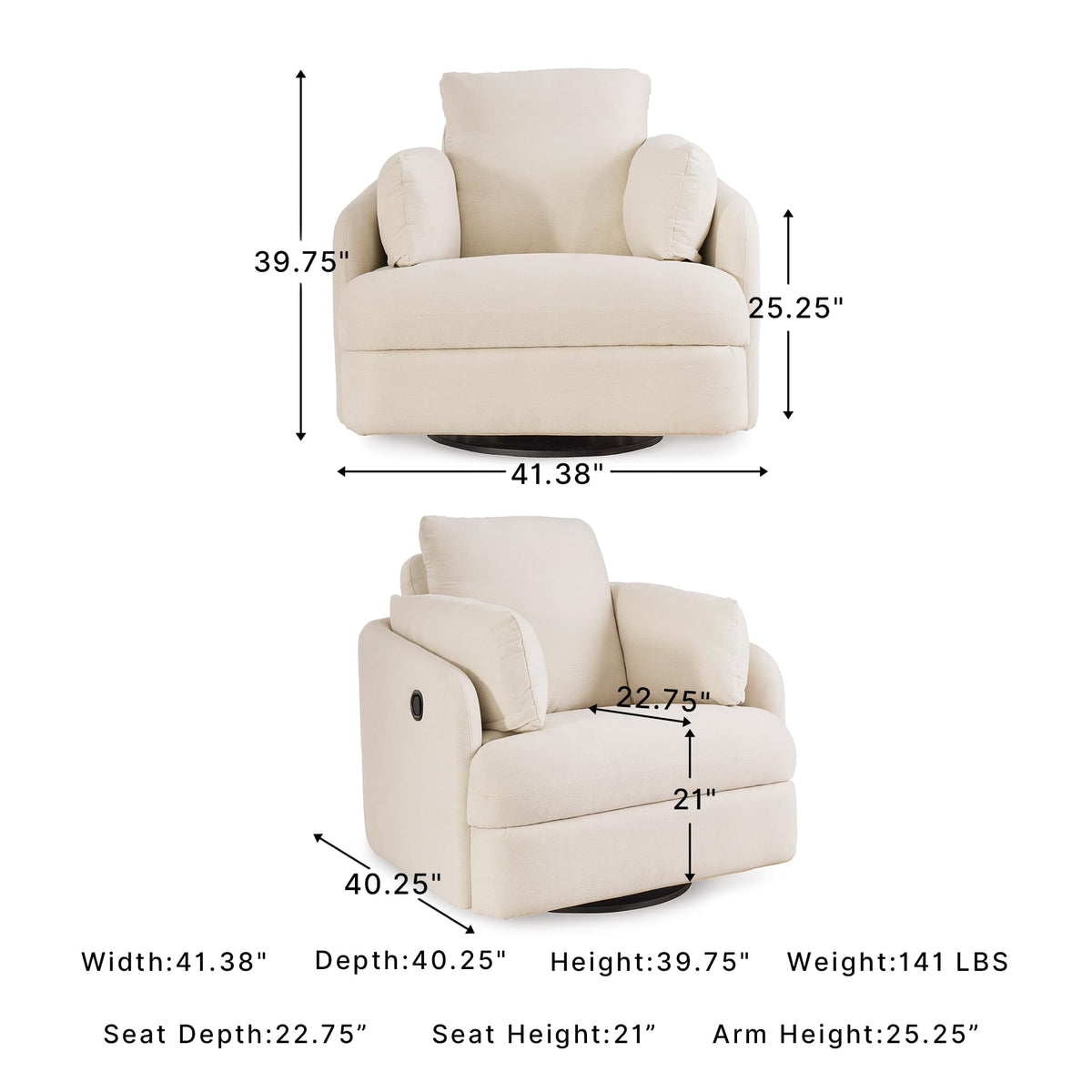 Beige Swivel Glider Recliner Rocking Chair H9307