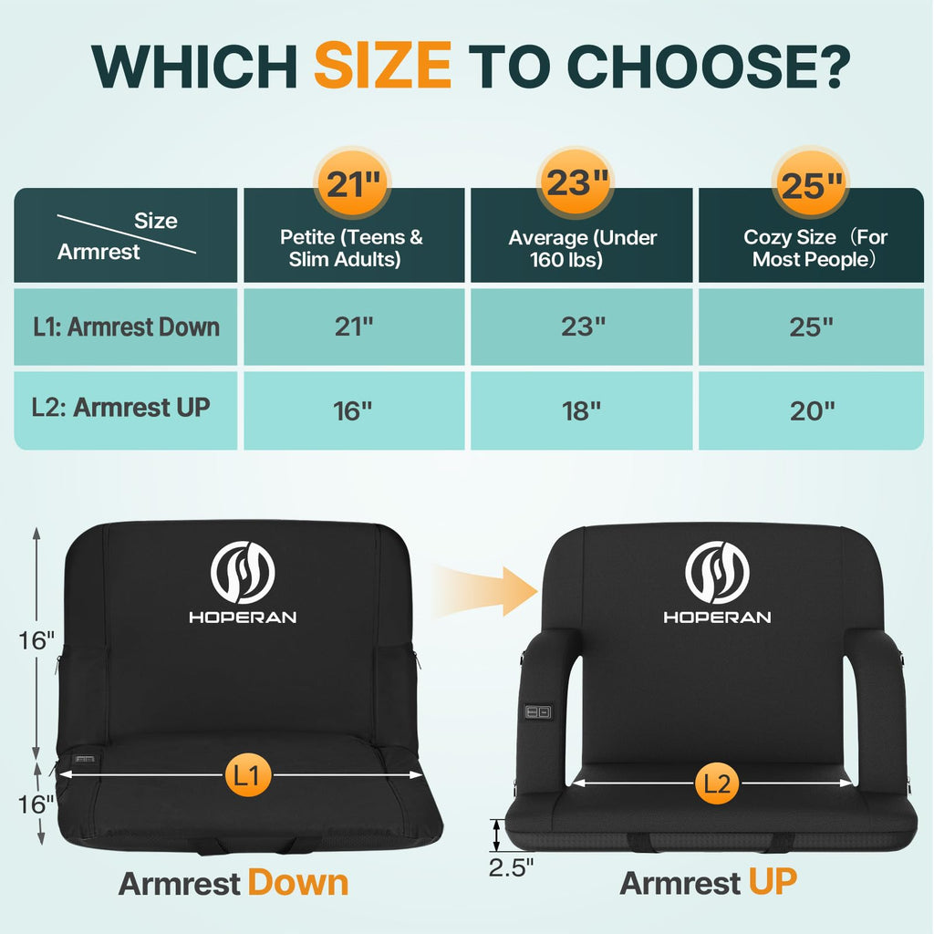 Black Heated Stadium Seats for Bleachers, 2 PCS Q871939
