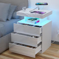 White 3 Drawer Nightstand with Wireless Charging Station E1041