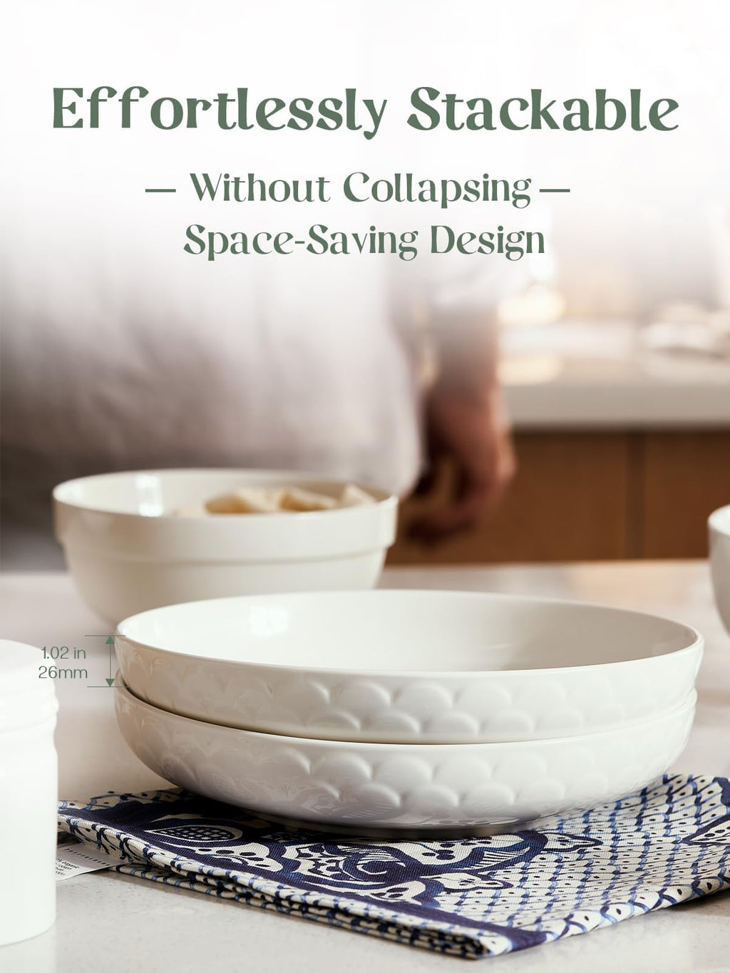 Set of 4 White Ceramic Pasta Bowls C461875
