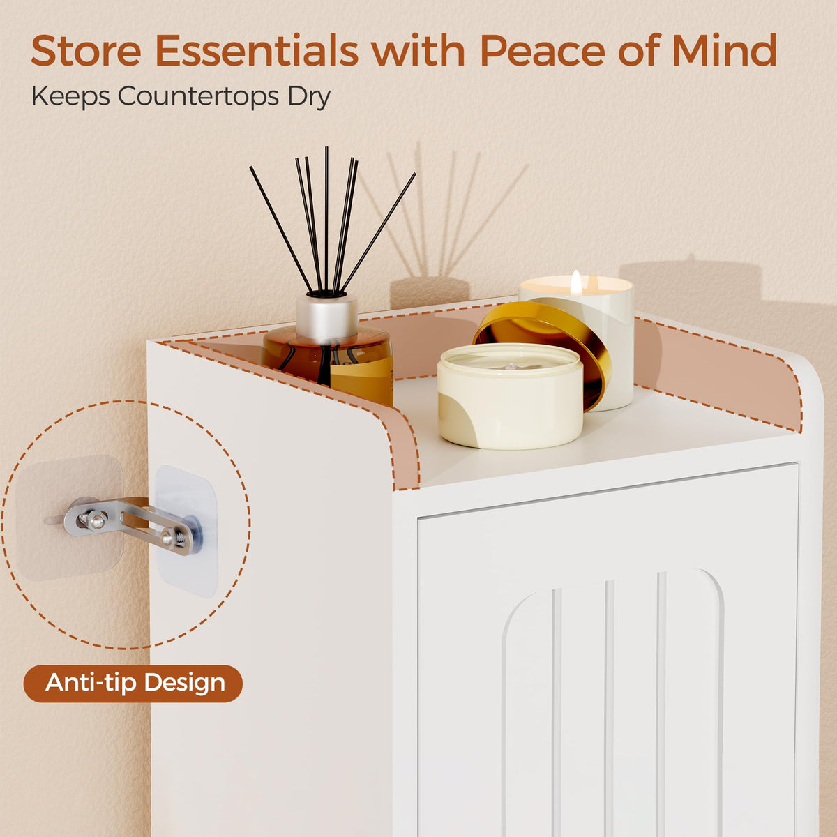 Slim Bathroom Storage Cabinet with 2 Doors and Adjustable Shelf Y78083